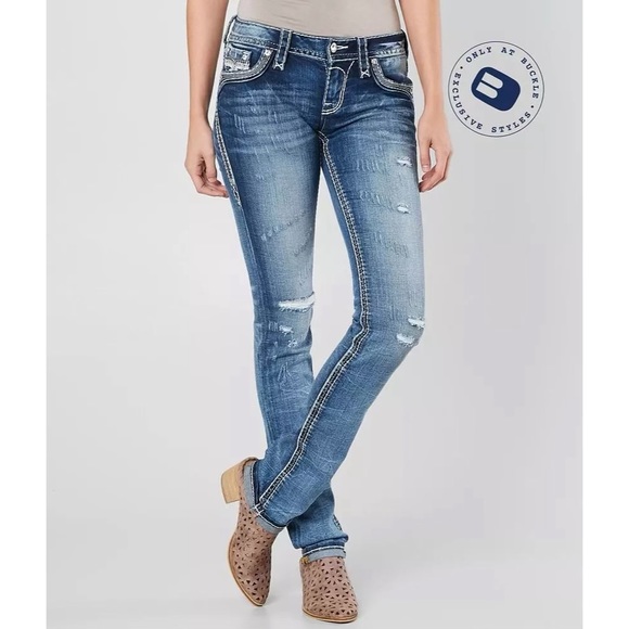 Rock Revival Denim - Rock Revival Glade Straight Stretch Jean Embellished Bling Pocket Medium Wash 28